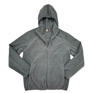 Reebok Gray Full Zip Hooded Fleece Jacket Mens Size Medium Gym Running Athletic